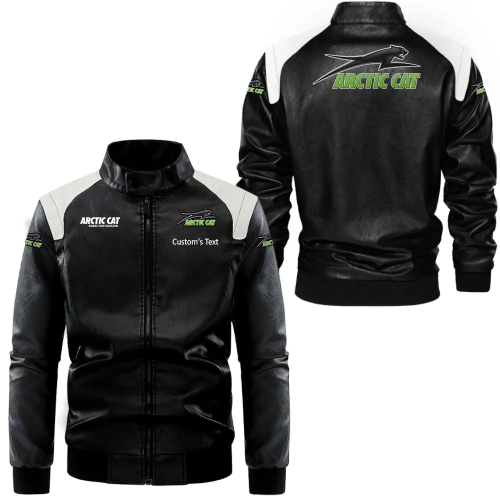 Arctic cat Lederjacke in Schwarz-Weiß für Auto-Fans, Allover-Print, personalisierbar mit Wunschname CAR0801062038