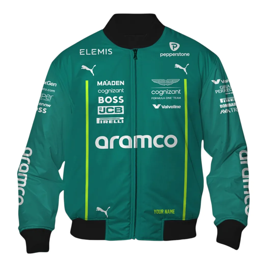 aston martin cognizant f1 personalisierte bomberjacke fr auto liebhaber vintage 3d print namensdruck car418050925672