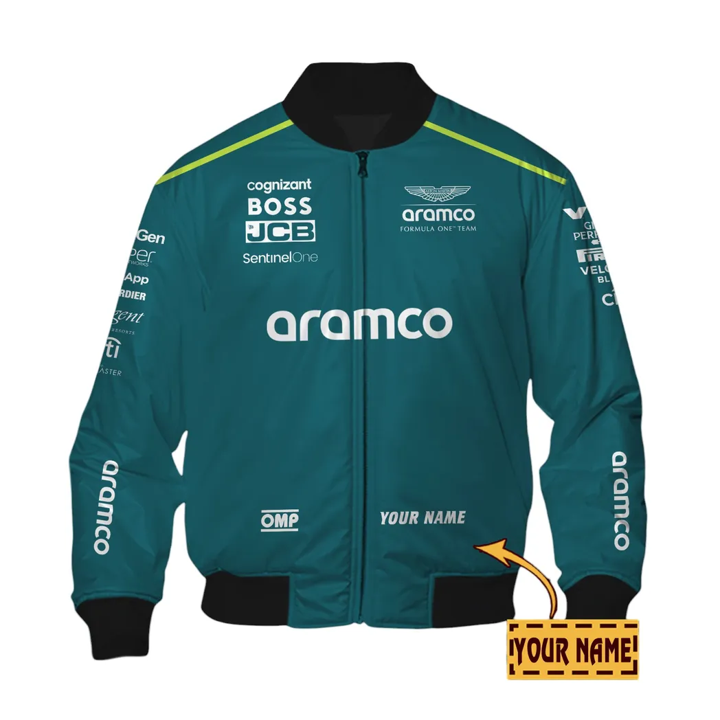 Aston Martin Cognizant Personalisierte Bomberjacke für Auto-Liebhaber – Vintage 3D Print & Namensdruck Aston Martin Cognizant CAR41304142504