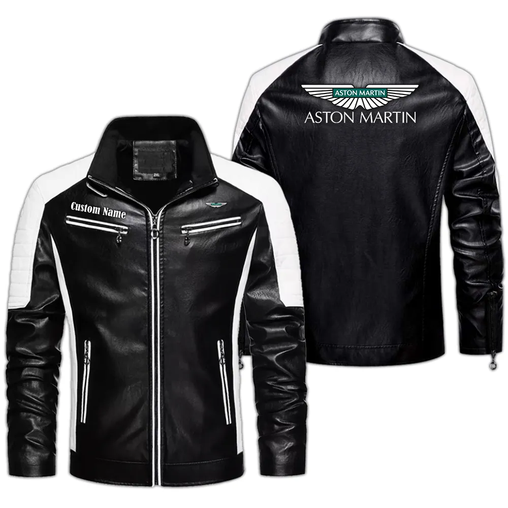 Aston Martin Custom Herren Lederjacke für Autoliebhaber, Perfektes Geschenk mit Namen  CAR0401022040 - Schwarz