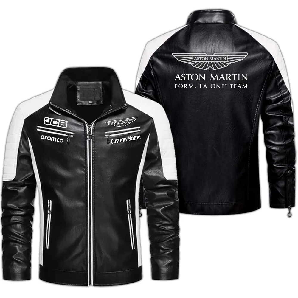 Aston Martin Custom Herren Lederjacke für Autoliebhaber, Perfektes Geschenk mit Namen  CAR0401022041 - Schwarz