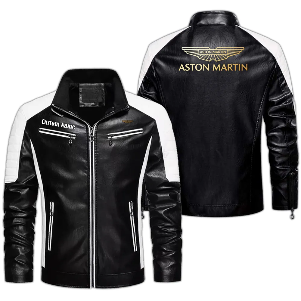 Aston Martin F1 Custom Herren Lederjacke für Autoliebhaber, Perfektes Geschenk mit Namen CAR0401022042 - Schwarz