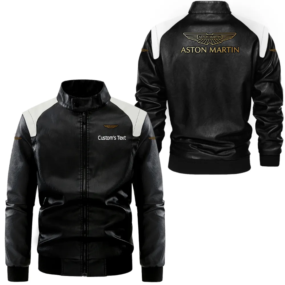 aston martin lederjacke in schwarz wei fr auto fans allover print personalisierbar mit wunschname car0801062039 pc8w2
