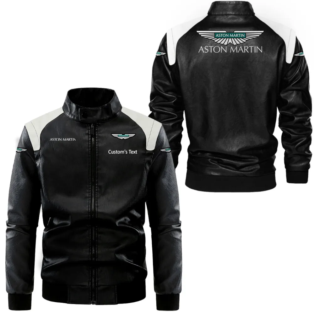 Aston Martin Lederjacke in Schwarz-Weiß für Auto-Fans, Allover-Print, personalisierbar mit Wunschname CAR0801062040