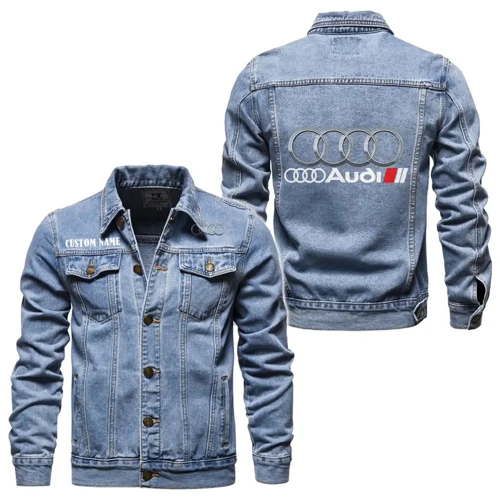 Audi Jeansjacke für Auto-Fans – Vintage-Stil mit Wunschname personalisierbar CAR1901132042 - Hellblau
