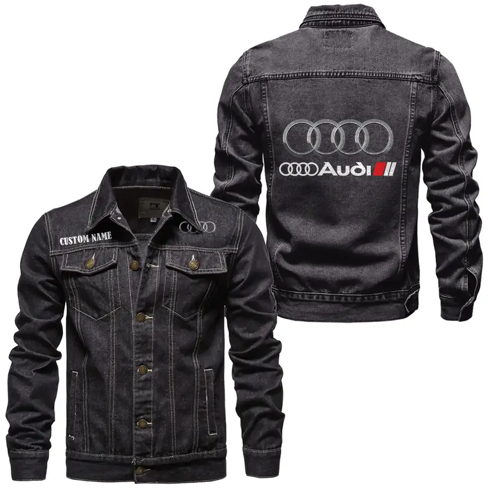 Audi Jeansjacke für Auto-Fans – Vintage-Stil mit Wunschname personalisierbar CAR1901132042 - Schwarz