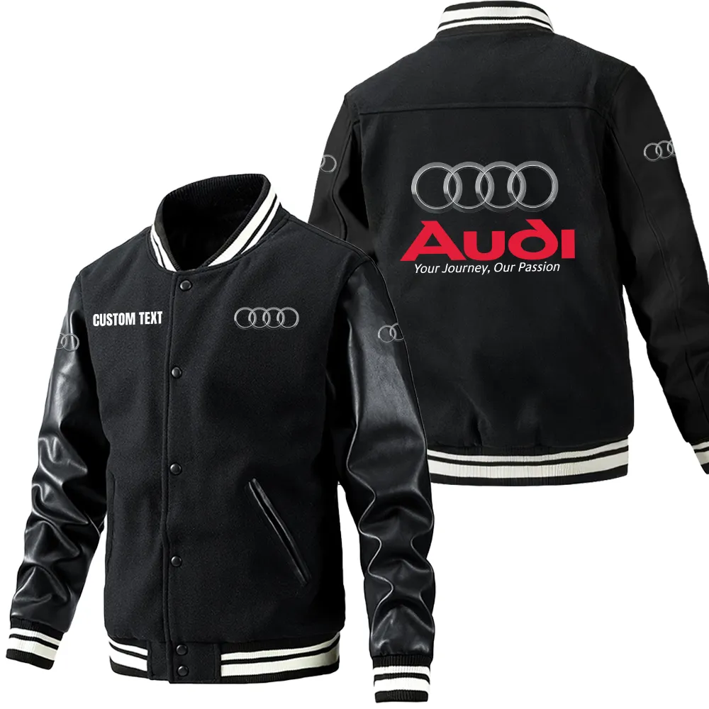 Audi Leder-Baseballjacke für Auto-Fans – Ärmel mit All-Over-Print, personalisierbar mit Wunschname CAR1801112033 - Schwarz