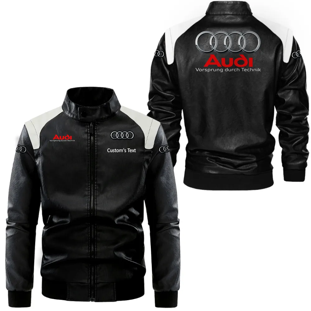 audi lederjacke in schwarz wei fr auto fans allover print personalisierbar mit wunschname car0801062044 p5aur