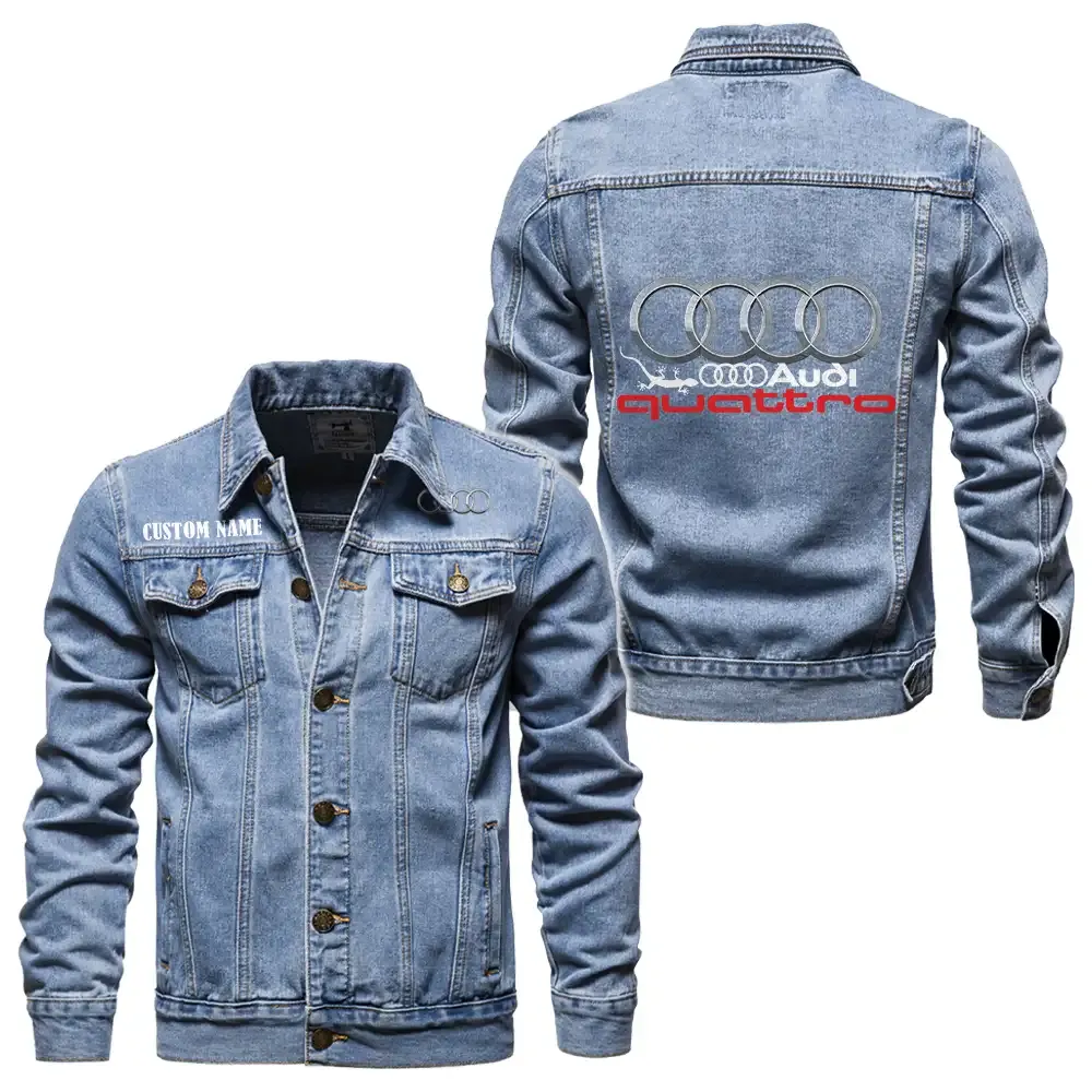 Audi Quattro Jeansjacke für Auto-Fans – Vintage-Stil mit Wunschname personalisierbar CAR1901132044 - Hellblau