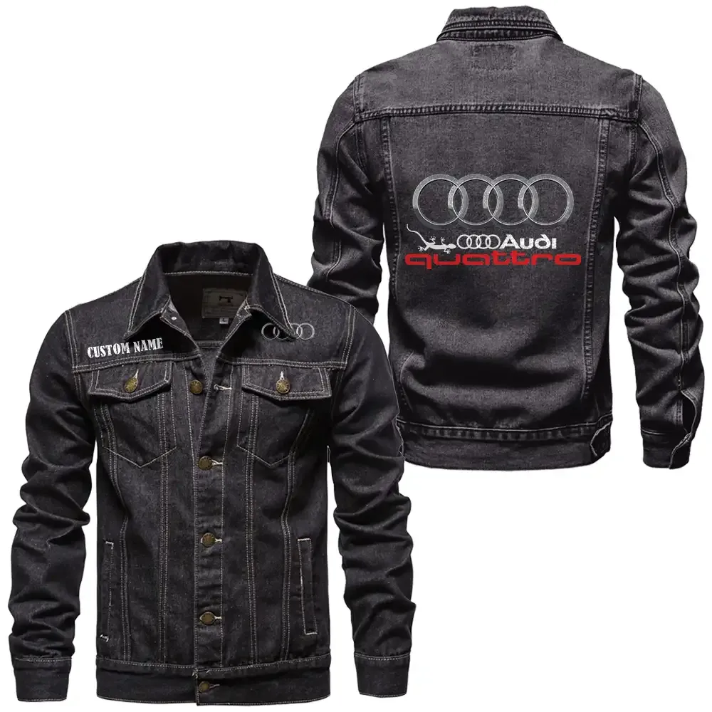 Audi Quattro Jeansjacke für Auto-Fans – Vintage-Stil mit Wunschname personalisierbar CAR1901132044 - Schwarz