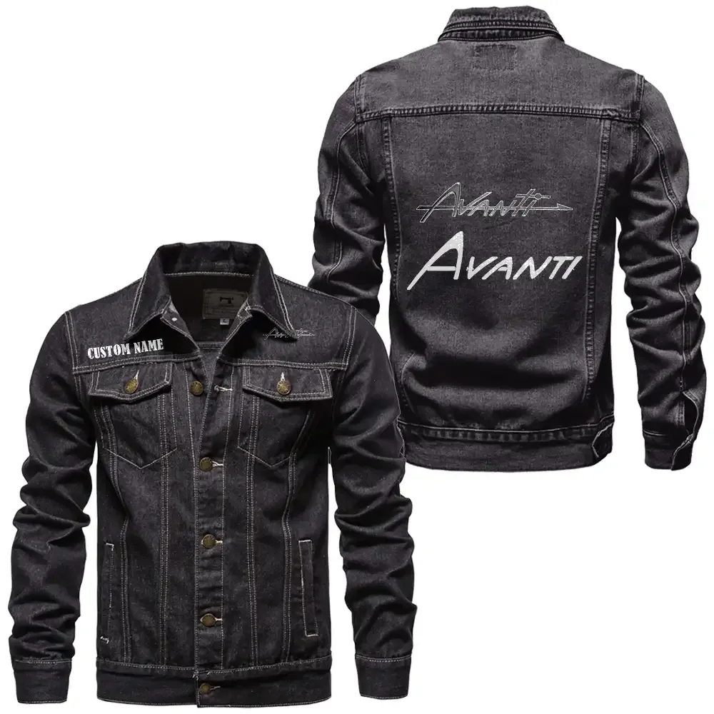 Avanti Motor Jeansjacke für Auto-Fans – Vintage-Stil mit Wunschname personalisierbar CAR1901132047 - Schwarz