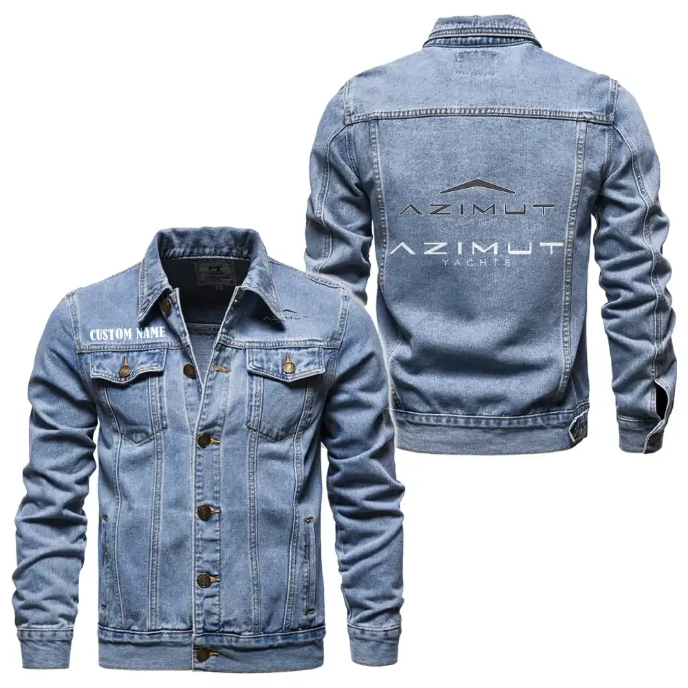 Azimut Yachts Jeansjacke für Auto-Fans – Vintage-Stil mit Wunschname personalisierbar CAR1901132048 - Hellblau
