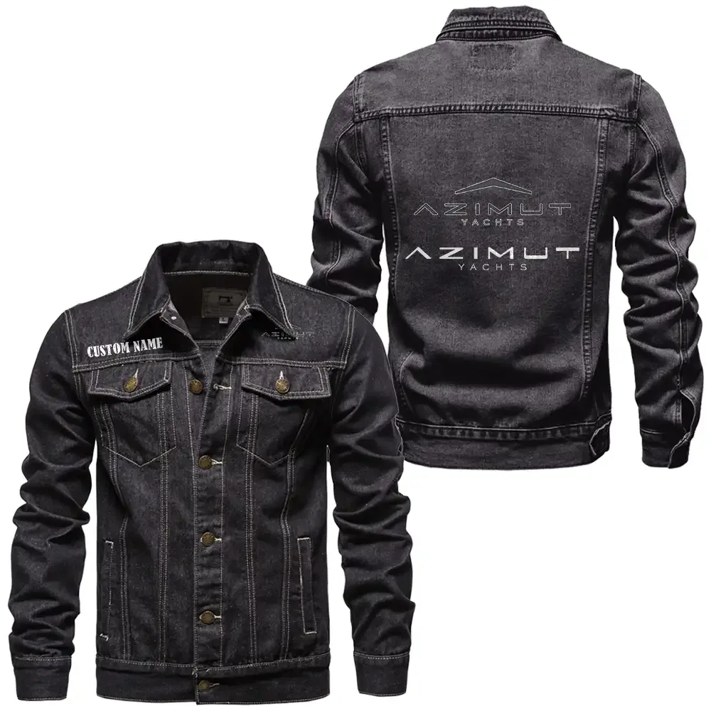 Azimut Yachts Jeansjacke für Auto-Fans – Vintage-Stil mit Wunschname personalisierbar CAR1901132048 - Schwarz
