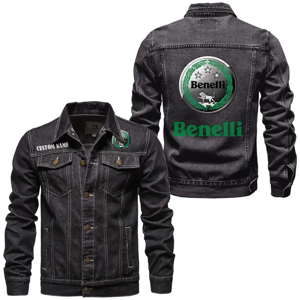 Benelli Jeansjacke für Auto-Fans – Vintage-Stil mit Wunschname personalisierbar CAR1901132051 - Schwarz