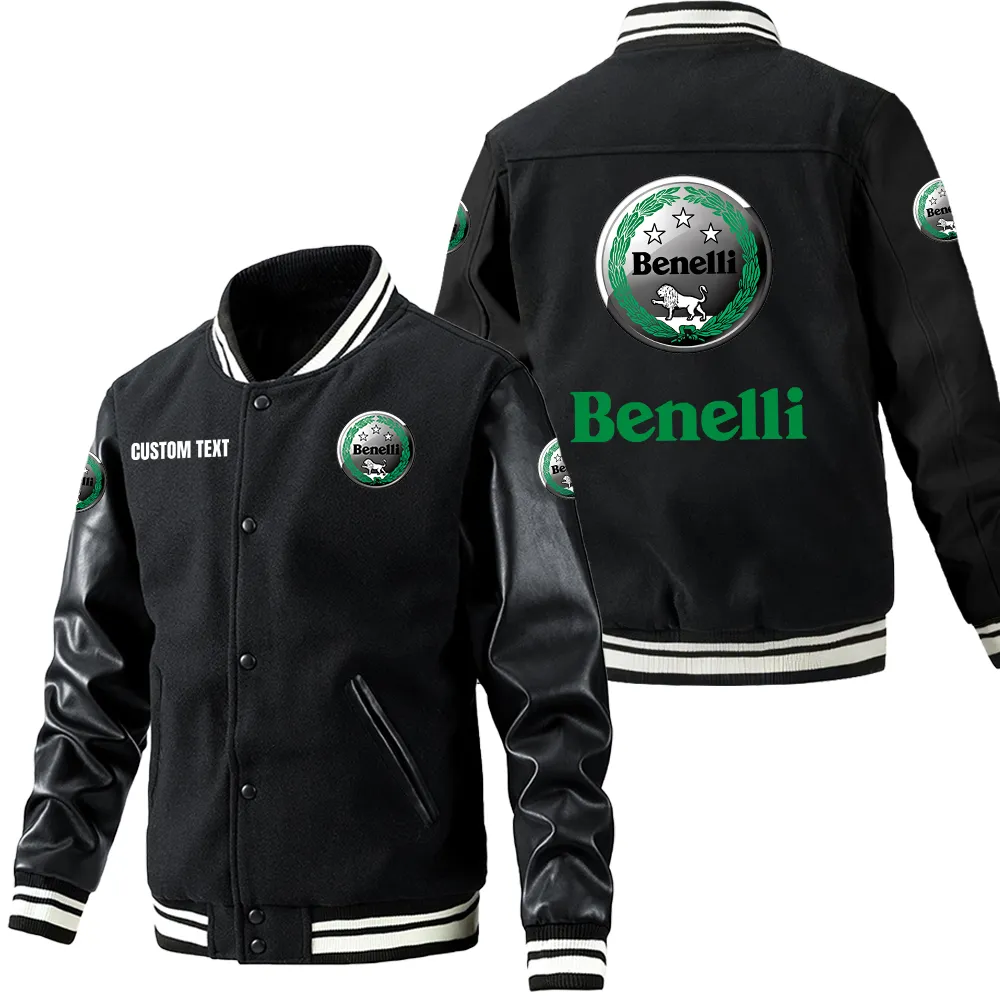 Benelli Leder-Baseballjacke für Auto-Fans – Ärmel mit All-Over-Print, personalisierbar mit Wunschname CAR1801112036 - Schwarz