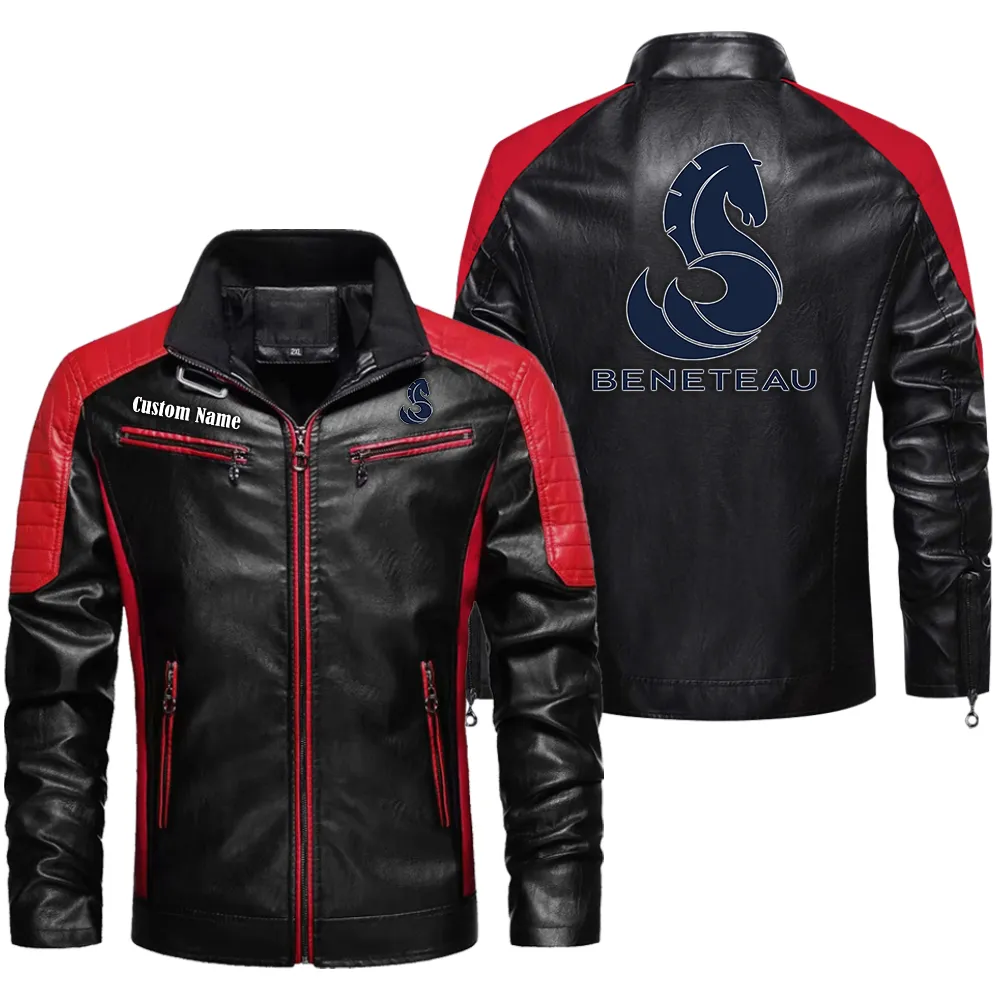 Beneteau Custom Herren Lederjacke für Autoliebhaber, Perfektes Geschenk mit Namen  CAR0401022047 - Rot