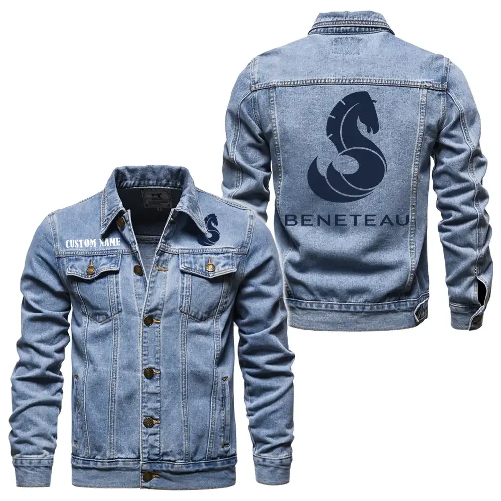 Beneteau Jeansjacke für Auto-Fans – Vintage-Stil mit Wunschname personalisierbar CAR1901132052 - Hellblau