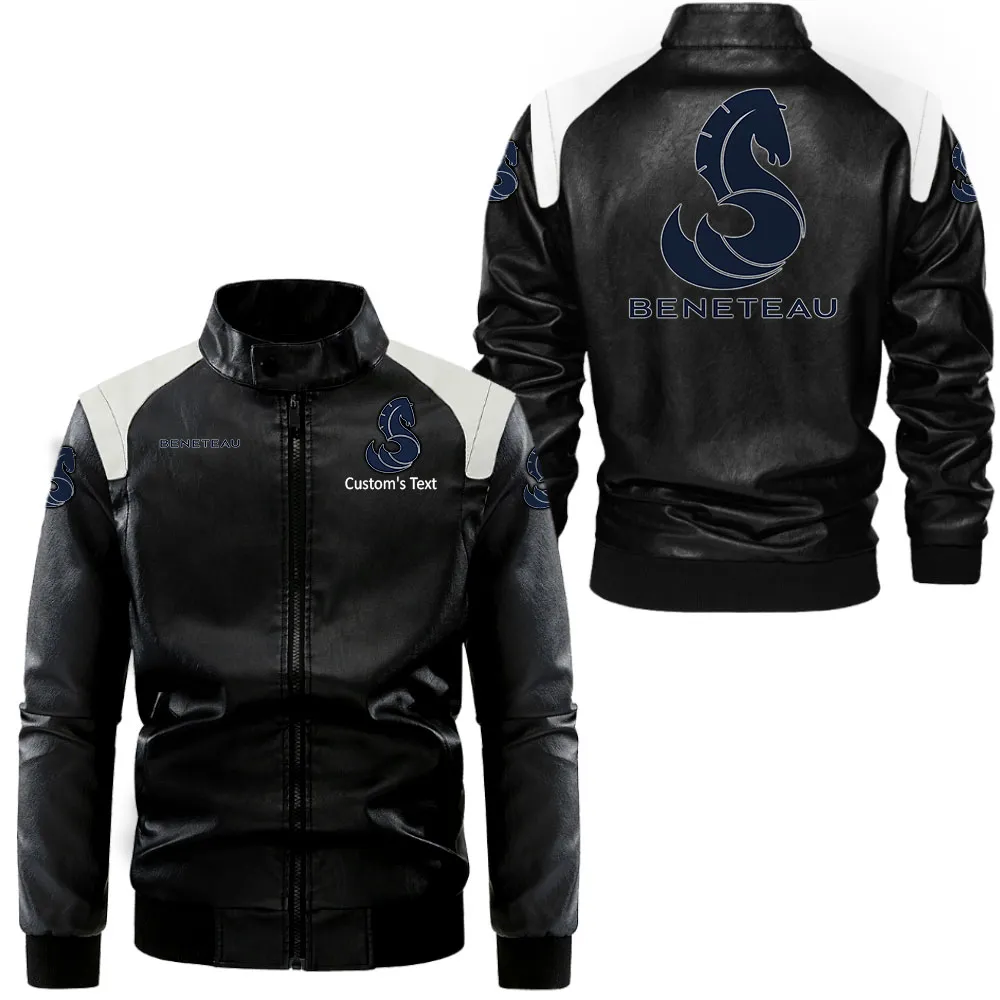beneteau lederjacke in schwarz wei fr auto fans allover print personalisierbar mit wunschname car0801062045 jybvg