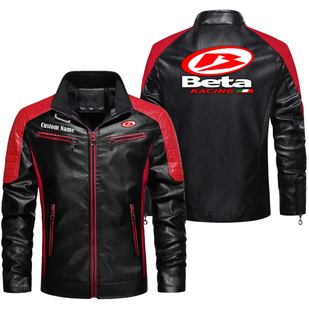 Beta Custom Herren Lederjacke für Autoliebhaber, Perfektes Geschenk mit Namen  CAR0401022048 - Rot