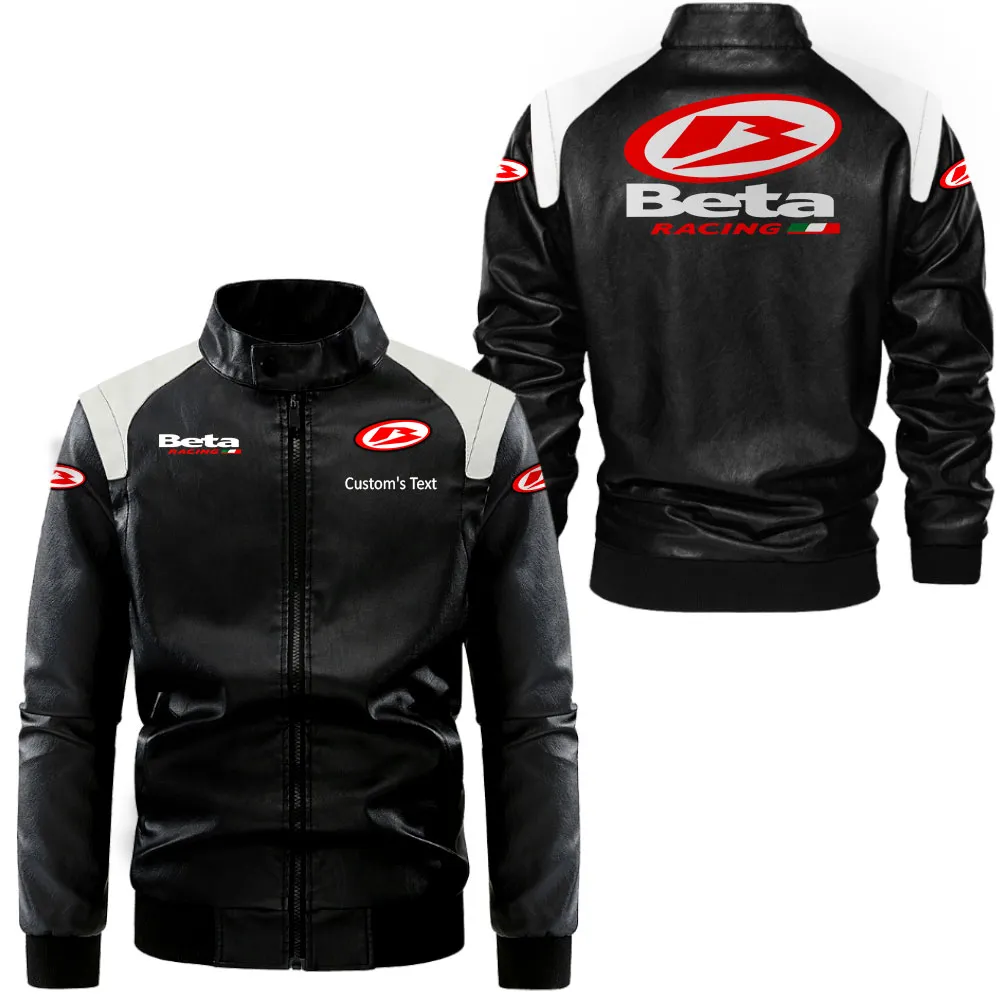 Beta Lederjacke in Schwarz-Weiß für Auto-Fans, Allover-Print, personalisierbar mit Wunschname CAR0801062047