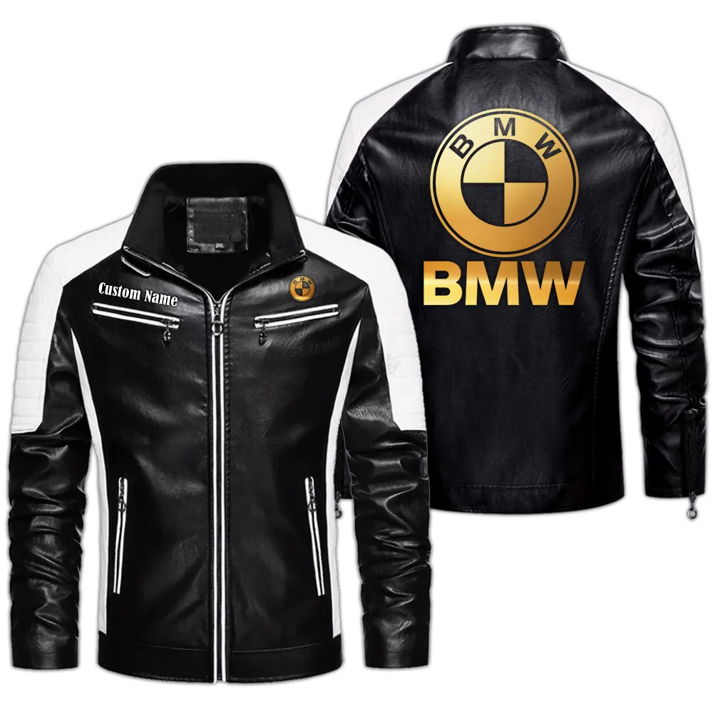 bmw f1 Custom Herren Lederjacke für Autoliebhaber, Perfektes Geschenk mit Namen  CAR0401022055 - Schwarz
