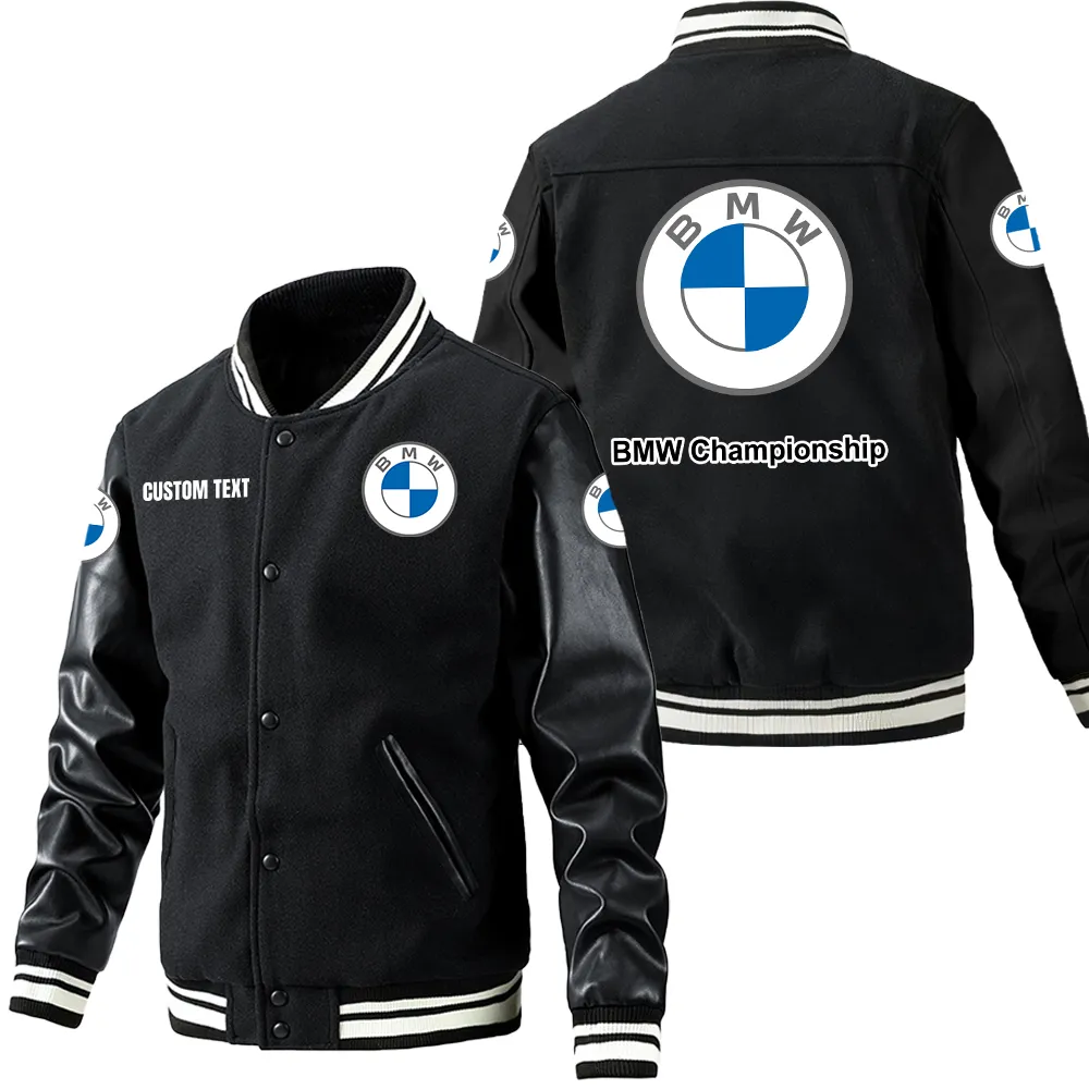 Bmw gs Leder-Baseballjacke für Auto-Fans – Ärmel mit All-Over-Print, personalisierbar mit Wunschname CAR1801112044 - Schwarz