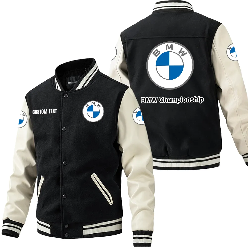 Bmw gs Leder-Baseballjacke für Auto-Fans – Ärmel mit All-Over-Print, personalisierbar mit Wunschname CAR1801112044 - Schwarz Weiß