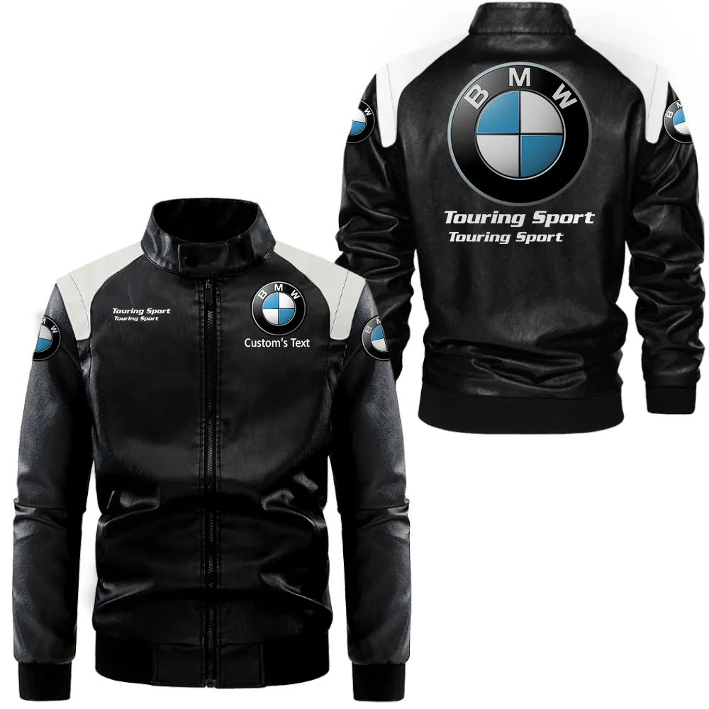 bmw lederjacke in schwarz wei fr auto fans allover print personalisierbar mit wunschname car0801062065 se4lp