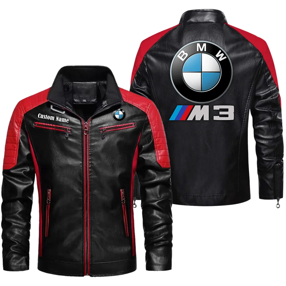 BMW M3 Custom Herren Lederjacke für Autoliebhaber, Perfektes Geschenk mit Namen  CAR0401022056 - Rot