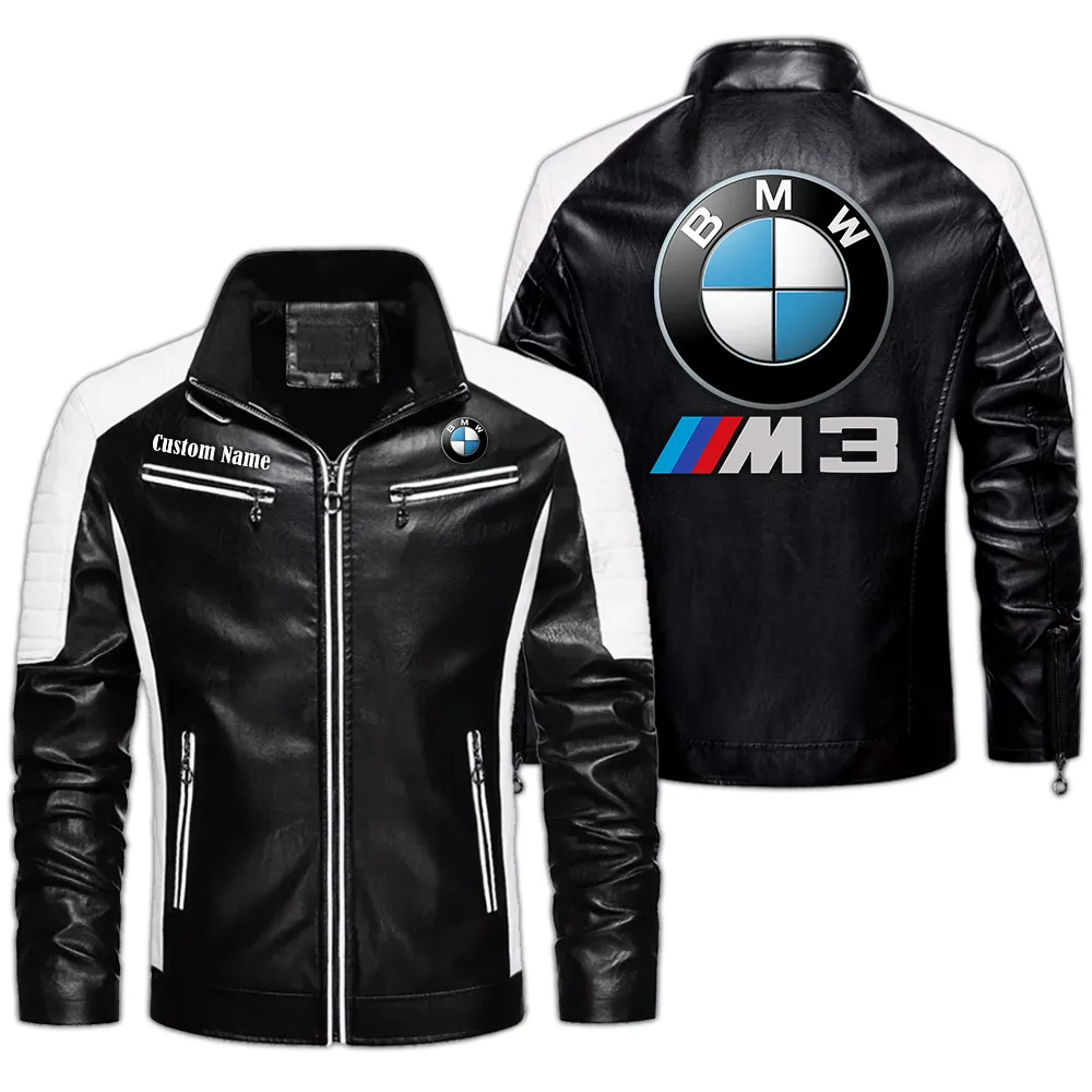 BMW M3 Custom Herren Lederjacke für Autoliebhaber, Perfektes Geschenk mit Namen  CAR0401022056 - Schwarz