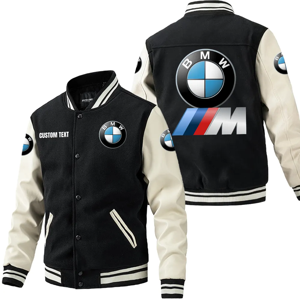 BMW M3 Leder-Baseballjacke für Auto-Fans – Ärmel mit All-Over-Print, personalisierbar mit Wunschname CAR1801112047 - Schwarz Weiß