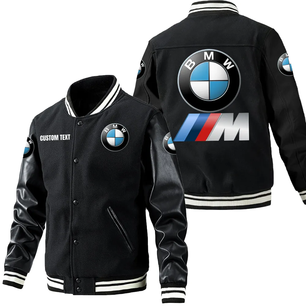 BMW M3 Leder-Baseballjacke für Auto-Fans – Ärmel mit All-Over-Print, personalisierbar mit Wunschname CAR1801112047 - Schwarz