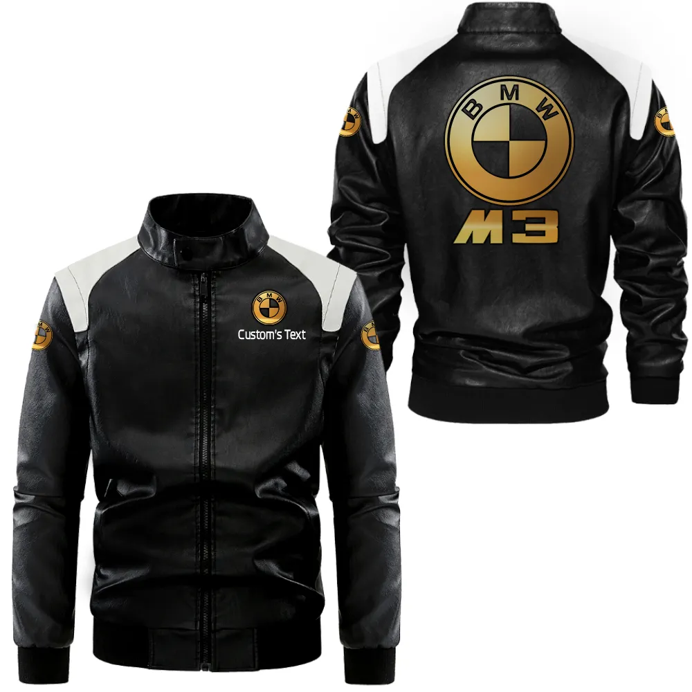 BMW M3 Lederjacke in Schwarz-Weiß für Auto-Fans, Allover-Print, personalisierbar mit Wunschname CAR0801062053
