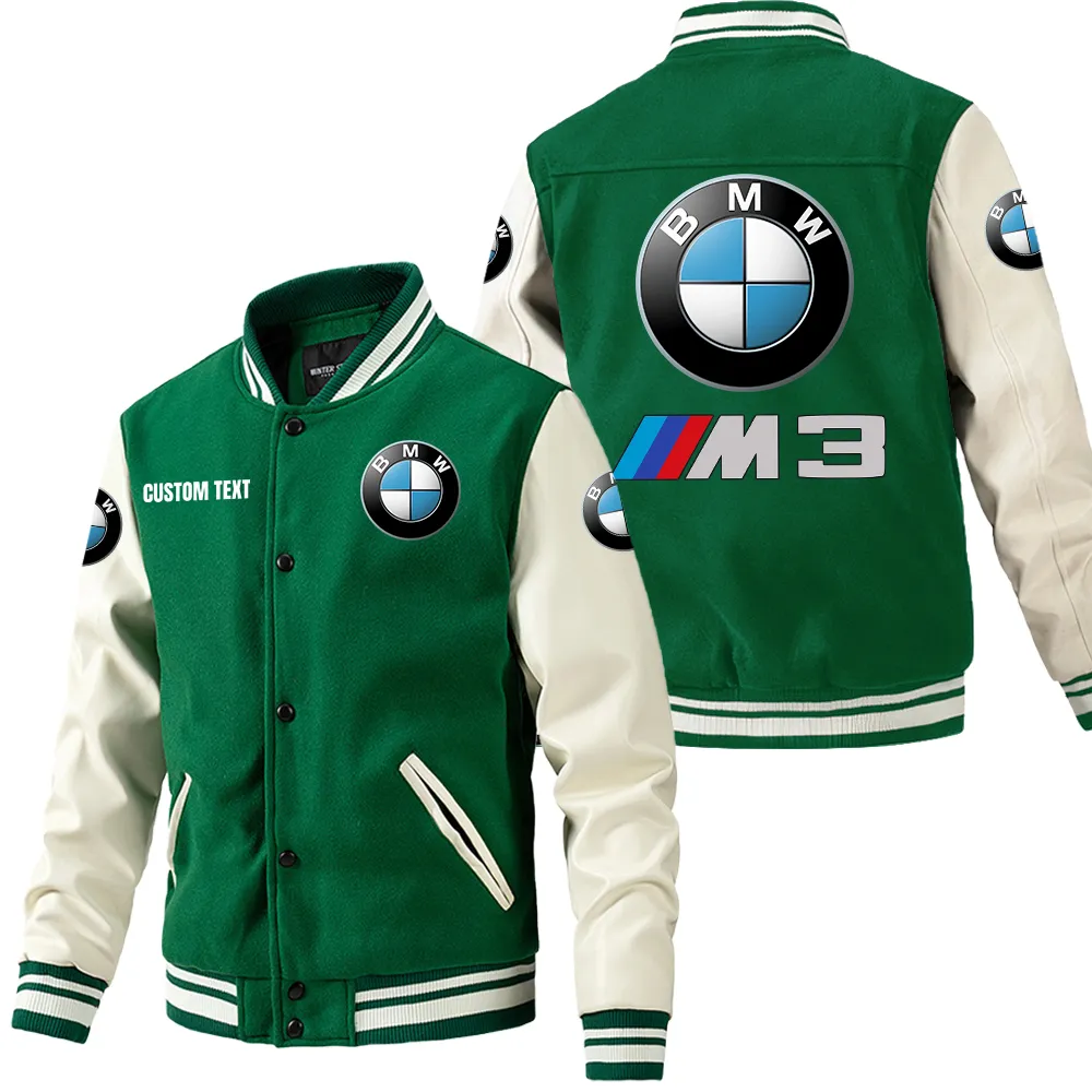 Bmw motorcycles Leder-Baseballjacke für Auto-Fans – Ärmel mit All-Over-Print, personalisierbar mit Wunschname CAR1801112048 - Grün