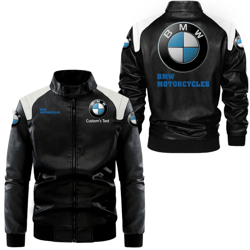 bmw motorcycles Lederjacke in Schwarz-Weiß für Auto-Fans, Allover-Print, personalisierbar mit Wunschname CAR0801062056