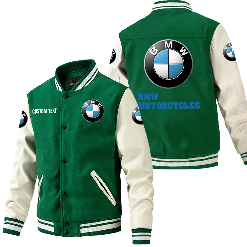 BMW Motorrad Leder-Baseballjacke für Auto-Fans – Ärmel mit All-Over-Print, personalisierbar mit Wunschname CAR1801112061 - Grün