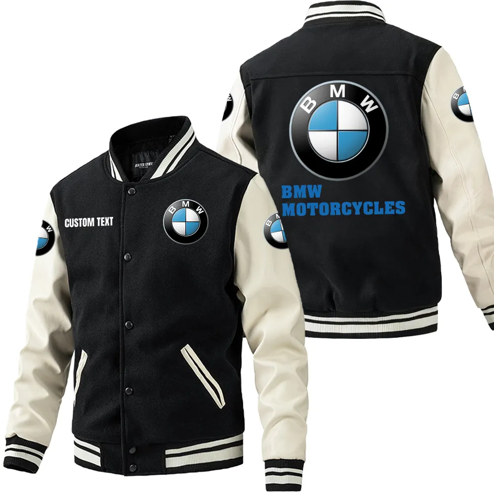 bmw motorrad leder baseballjacke fr auto fans rmel mit all over print personalisierbar mit wunschname car1801112061 schwarz wei lgmnp