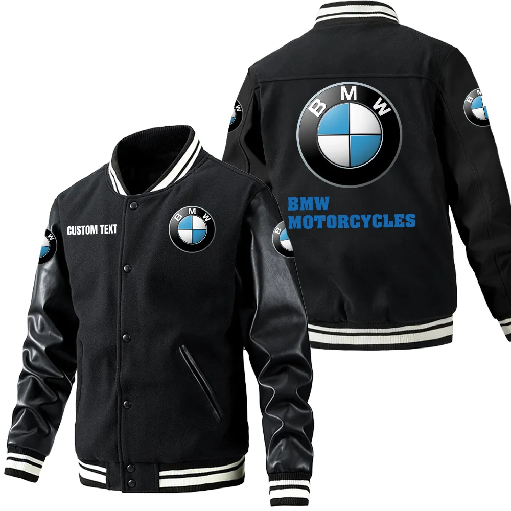 BMW Motorrad Leder-Baseballjacke für Auto-Fans – Ärmel mit All-Over-Print, personalisierbar mit Wunschname CAR1801112061 - Schwarz