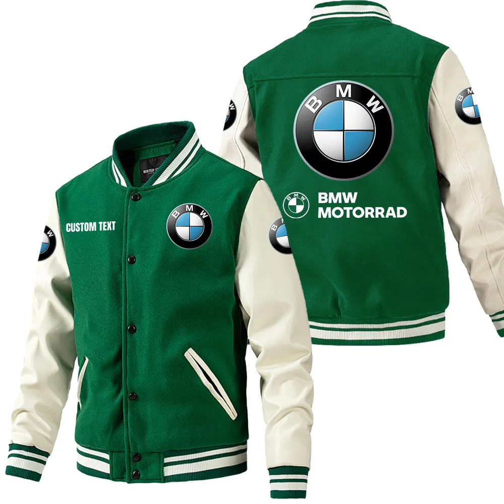 Bmw motorsport Leder-Baseballjacke für Auto-Fans – Ärmel mit All-Over-Print, personalisierbar mit Wunschname CAR1801112062 - Grün