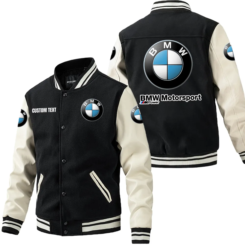 Bmw rallye Leder-Baseballjacke für Auto-Fans – Ärmel mit All-Over-Print, personalisierbar mit Wunschname CAR1801112063 - Schwarz Weiß
