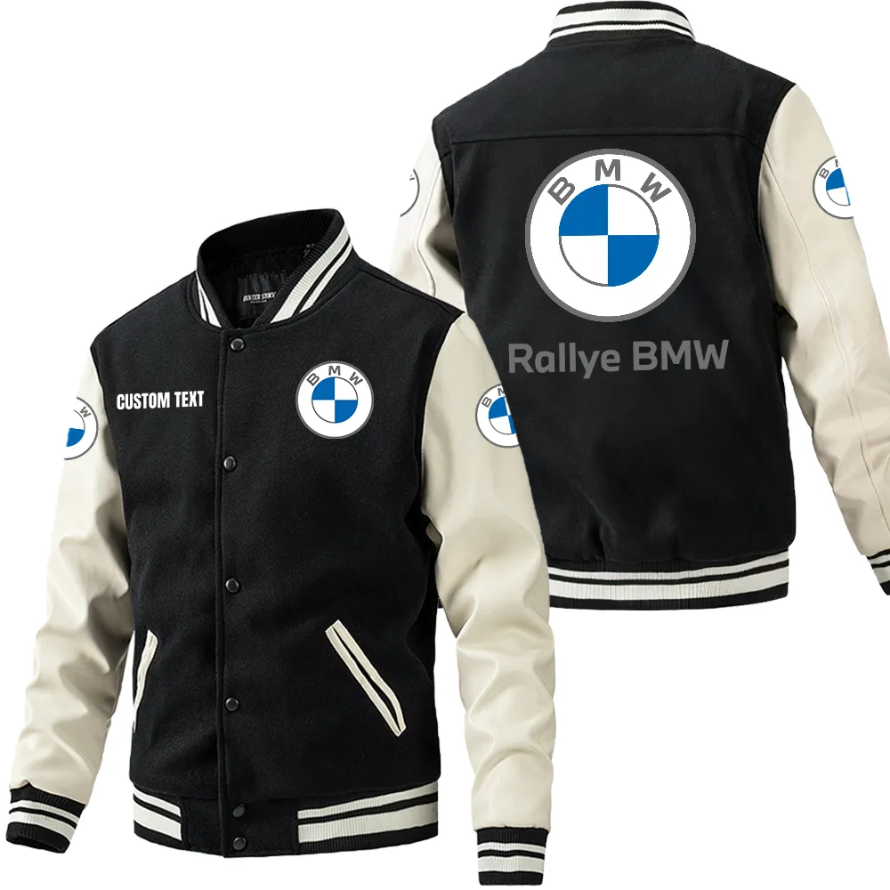 Bmw s1000rr Leder-Baseballjacke für Auto-Fans – Ärmel mit All-Over-Print, personalisierbar mit Wunschname CAR1801112052 - Schwarz Weiß