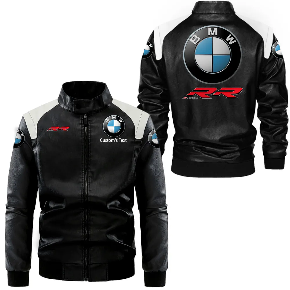 bmw s1000rr Lederjacke in Schwarz-Weiß für Auto-Fans, Allover-Print, personalisierbar mit Wunschname CAR0801062064