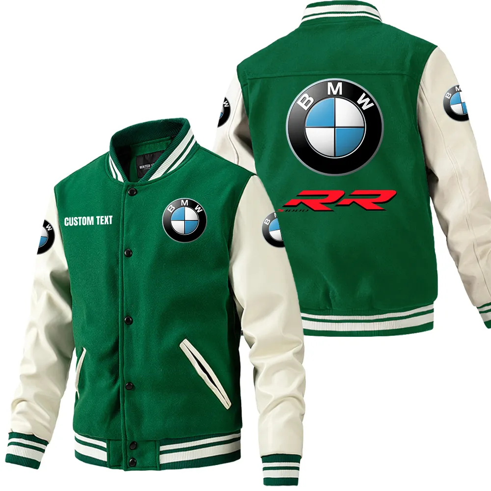 Bmw Williams F1 Team Leder-Baseballjacke für Auto-Fans – Ärmel mit All-Over-Print, personalisierbar mit Wunschname CAR1801112065 - Grün