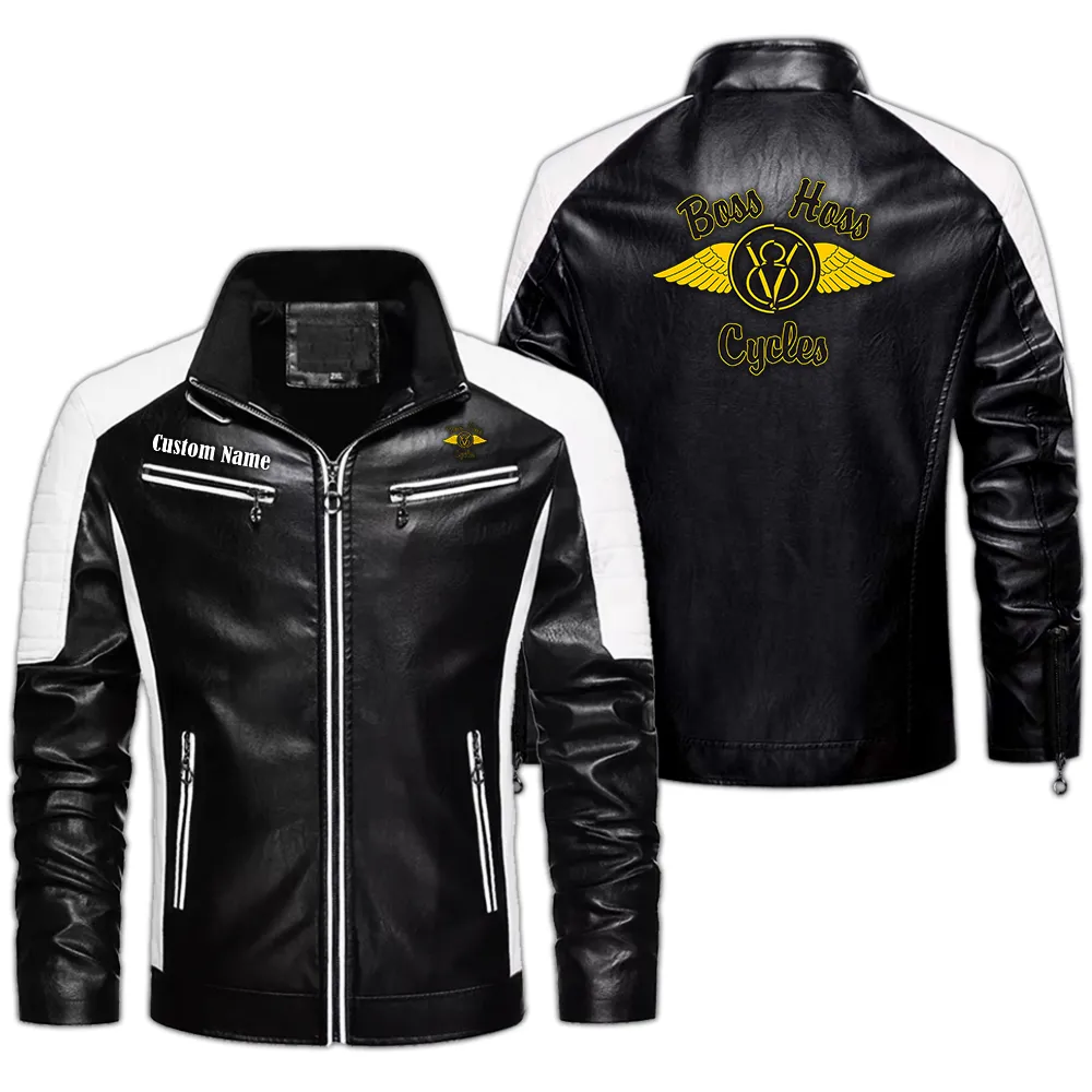 Boss Hoss Custom Herren Lederjacke für Autoliebhaber, Perfektes Geschenk mit Namen  CAR0401022068 - Schwarz