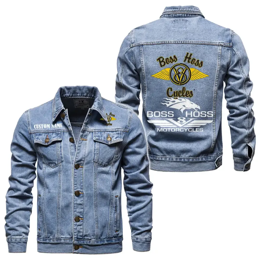 Boss Hoss Jeansjacke für Auto-Fans – Vintage-Stil mit Wunschname personalisierbar CAR1901132057 - Hellblau