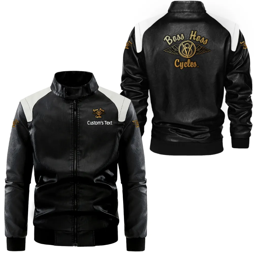 Boss Hoss Lederjacke in Schwarz-Weiß für Auto-Fans, Allover-Print, personalisierbar mit Wunschname CAR0801062066