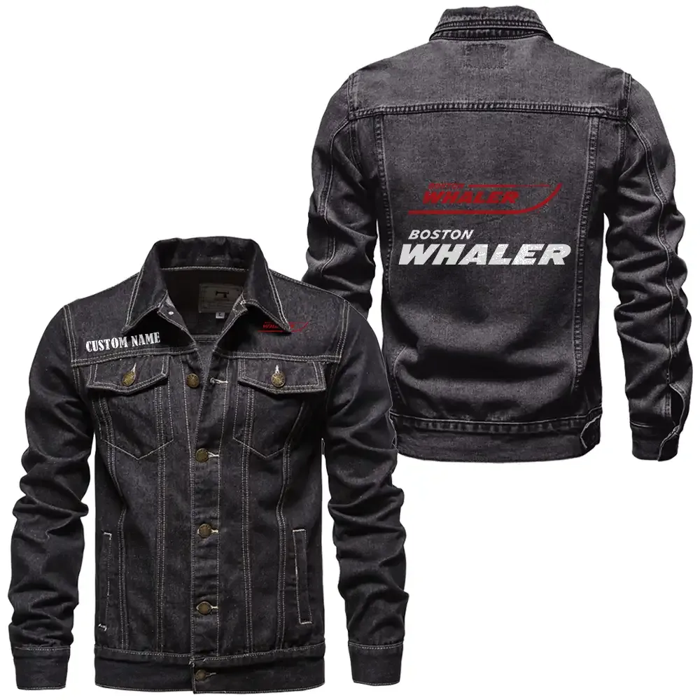 Boston Whaler Jeansjacke für Auto-Fans – Vintage-Stil mit Wunschname personalisierbar CAR1901132058 - Schwarz