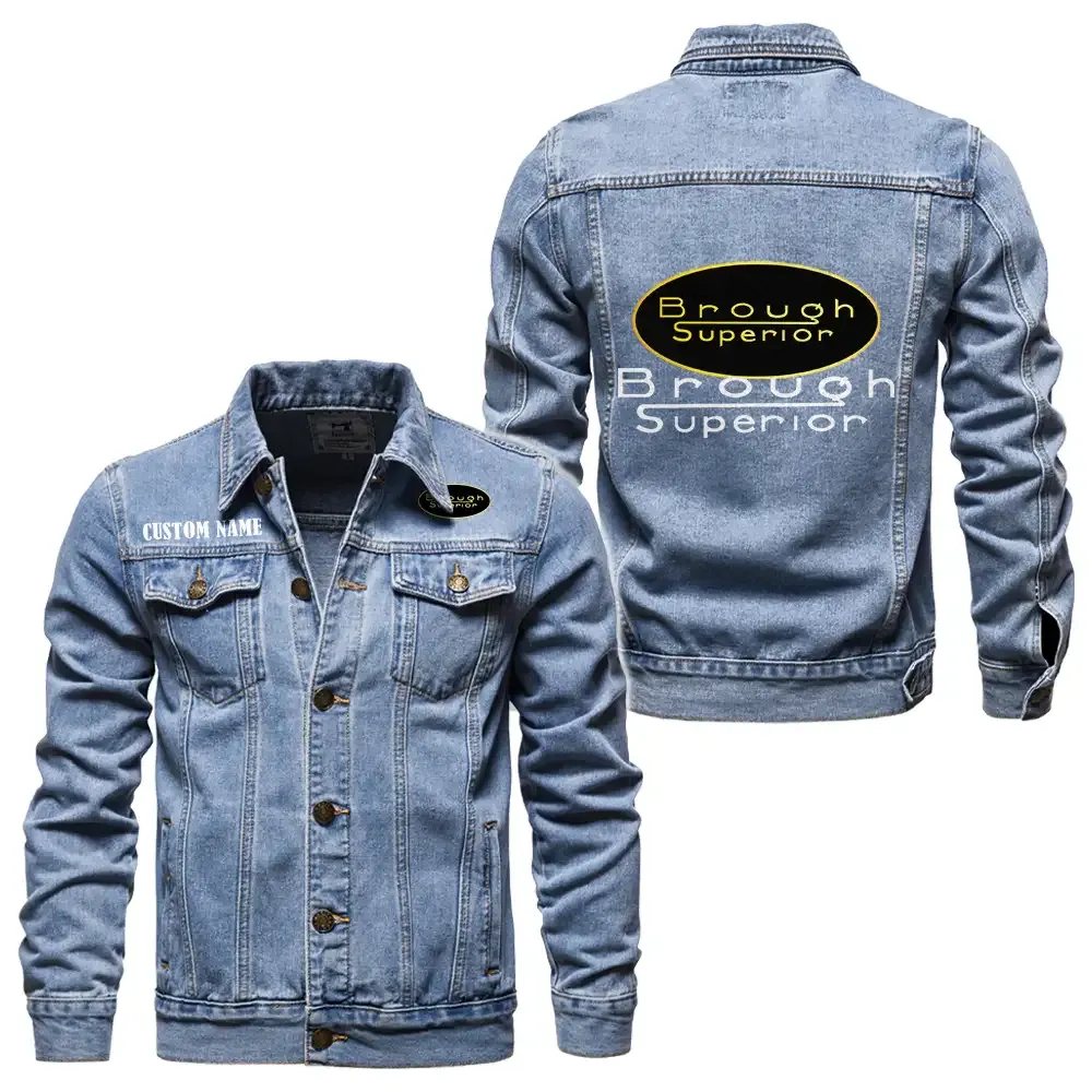 Brough Superior Jeansjacke für Auto-Fans – Vintage-Stil mit Wunschname personalisierbar CAR1901132060 - Hellblau