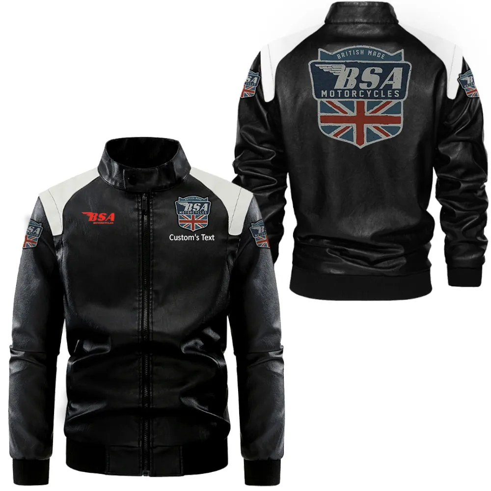 bsa lederjacke in schwarz wei fr auto fans allover print personalisierbar mit wunschname car0801062070