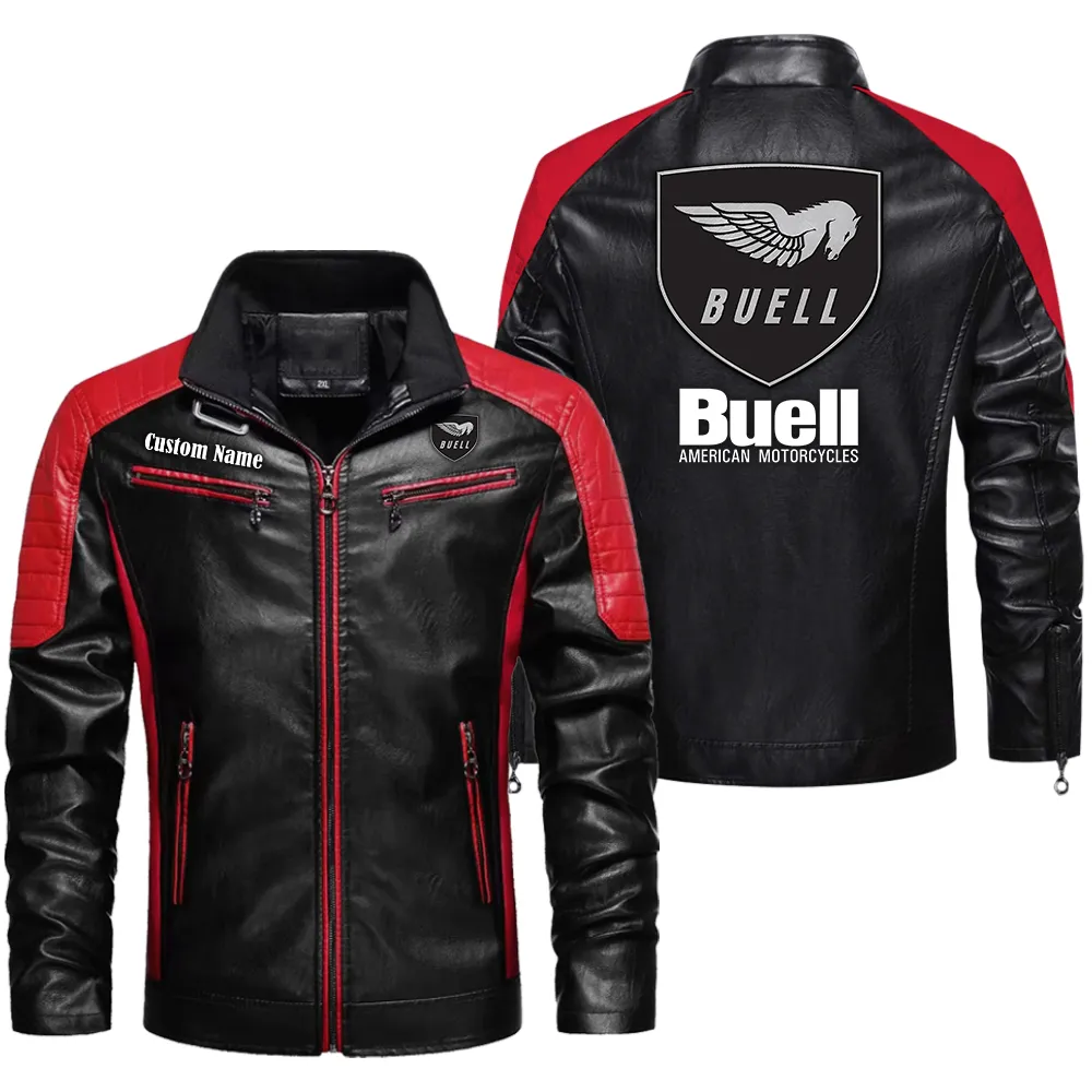 Buell Motorcycle Custom Herren Lederjacke für Autoliebhaber, Perfektes Geschenk mit Namen  CAR0401022073 - Rot